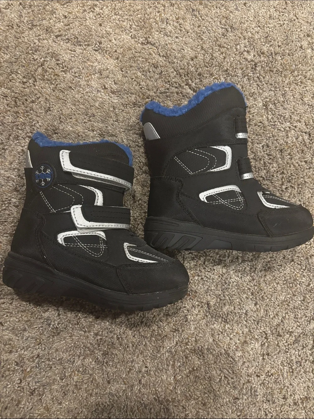Toddler Black and Blue Winter Boots - Cozy Fleece Lining